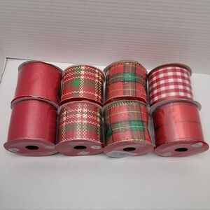 Plaids and Solid Wire Edge Ribbon Eight Rolls Shown 9 Ft x 2.5 inch NWT